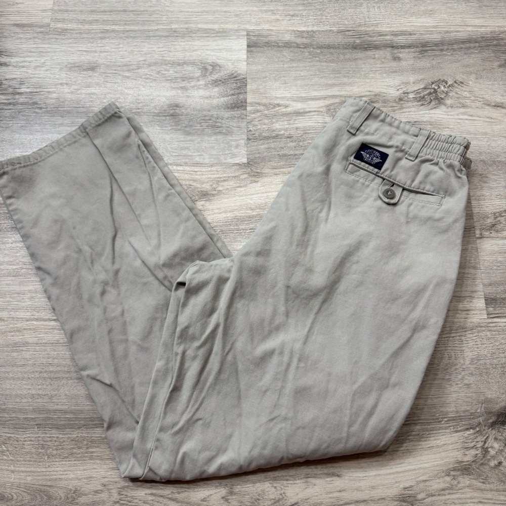 Dockers Mens Khaki Chinos Pleated Elastic Waist Pants Tan 29x29.5